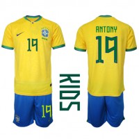 Brasilien Antony #19 Hemmadräkt Barn VM 2022 Kortärmad (+ Korta byxor)